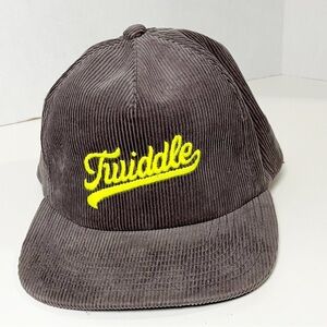 The Classic Twiddle Band Grey Wide Wale Corduroy Hat with Neon Yellow Embroidery
